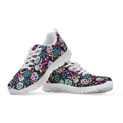 Calaveras Day Of The Dead Pattern Print White Sneakers