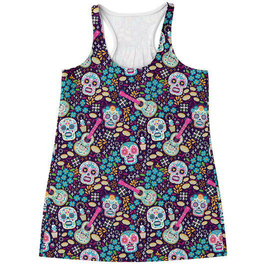 Calaveras Day Of The Dead Pattern Print Women's Racerback Tank Top