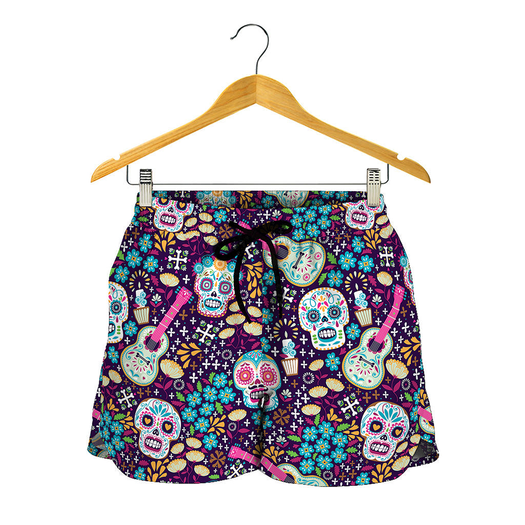 Calaveras Day Of The Dead Pattern Print Women's Shorts
