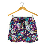Calaveras Day Of The Dead Pattern Print Women's Shorts