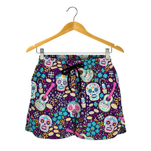 Calaveras Day Of The Dead Pattern Print Women's Shorts