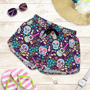 Calaveras Day Of The Dead Pattern Print Women's Shorts