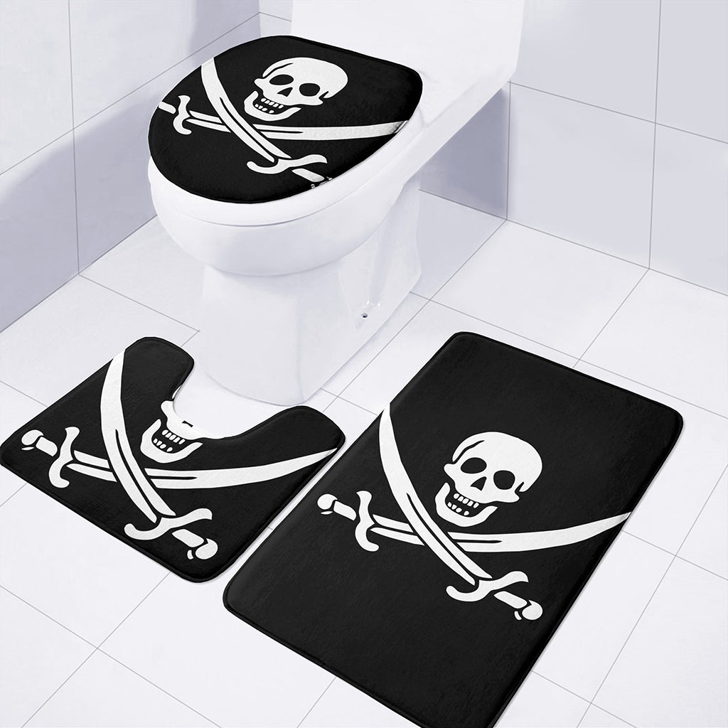 Calico Jack Pirate Flag Print 3 Piece Bath Mat Set