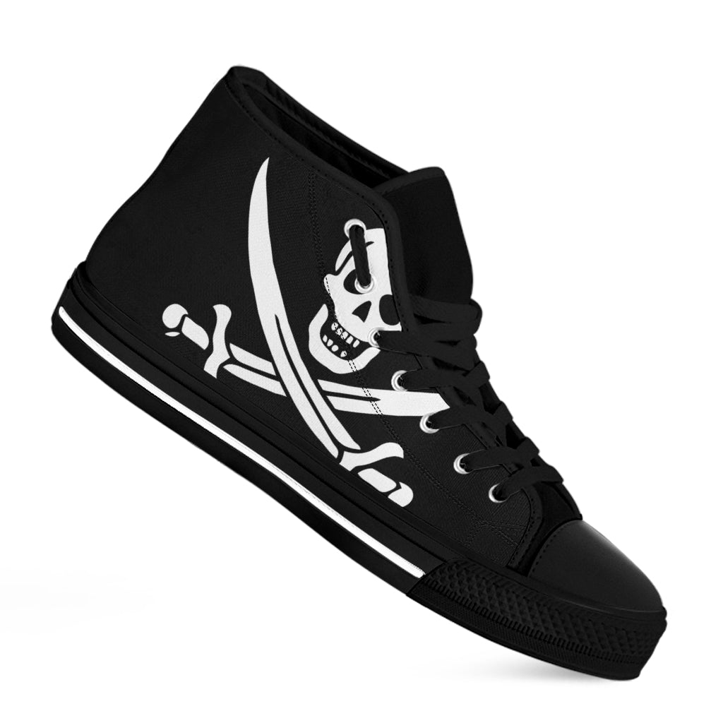 Calico Jack Pirate Flag Print Black High Top Shoes
