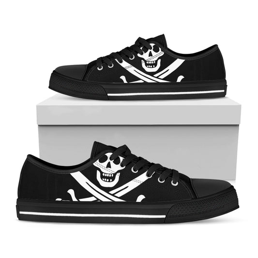 Calico Jack Pirate Flag Print Black Low Top Shoes 