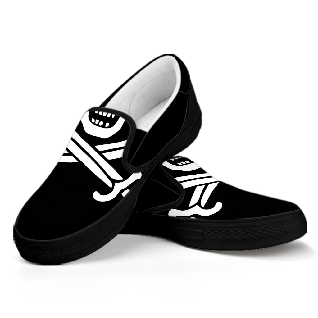 Calico Jack Pirate Flag Print Black Slip On Shoes