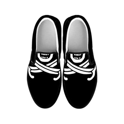 Calico Jack Pirate Flag Print Black Slip On Shoes