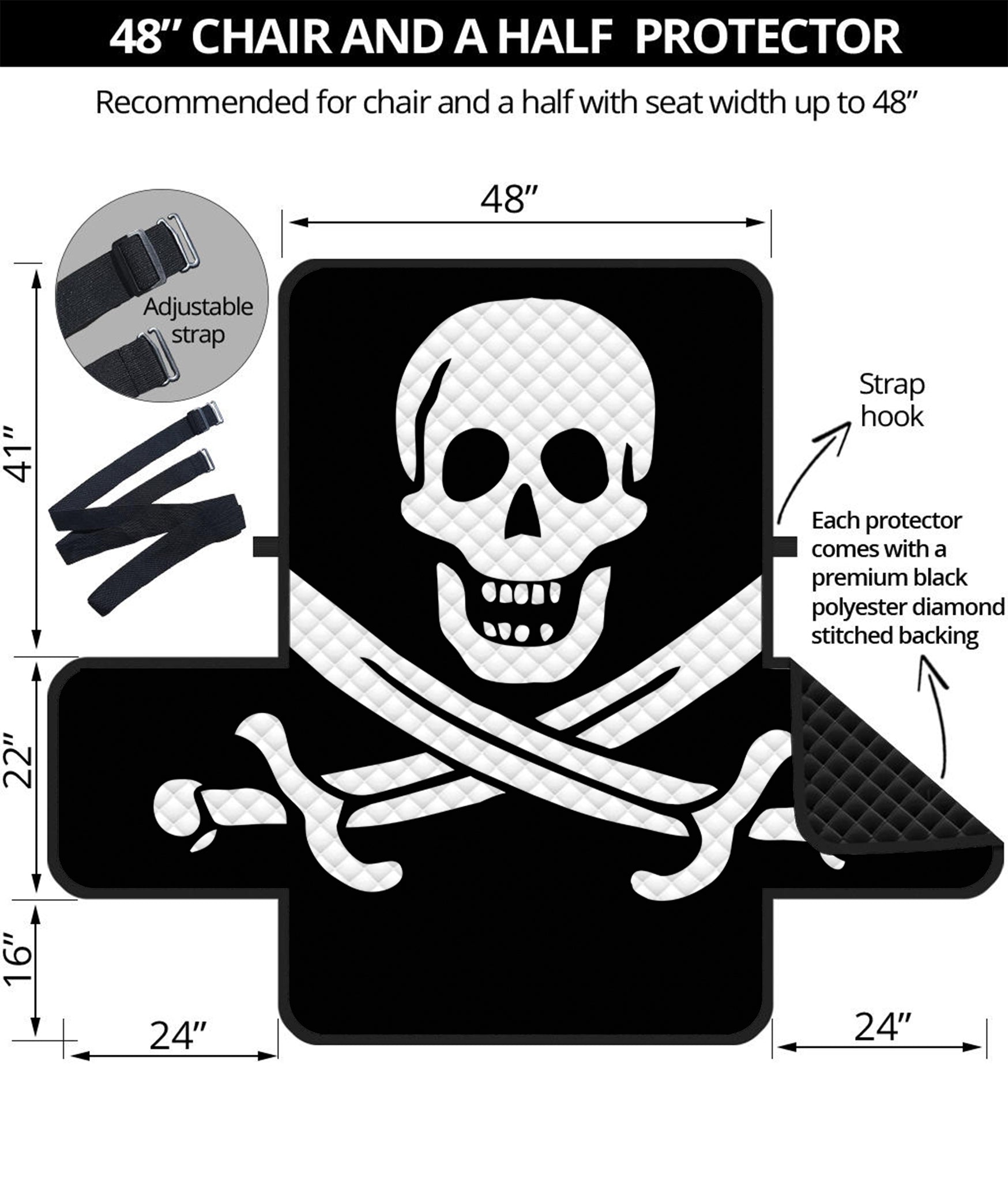 Calico Jack Pirate Flag Print Half Sofa Protector