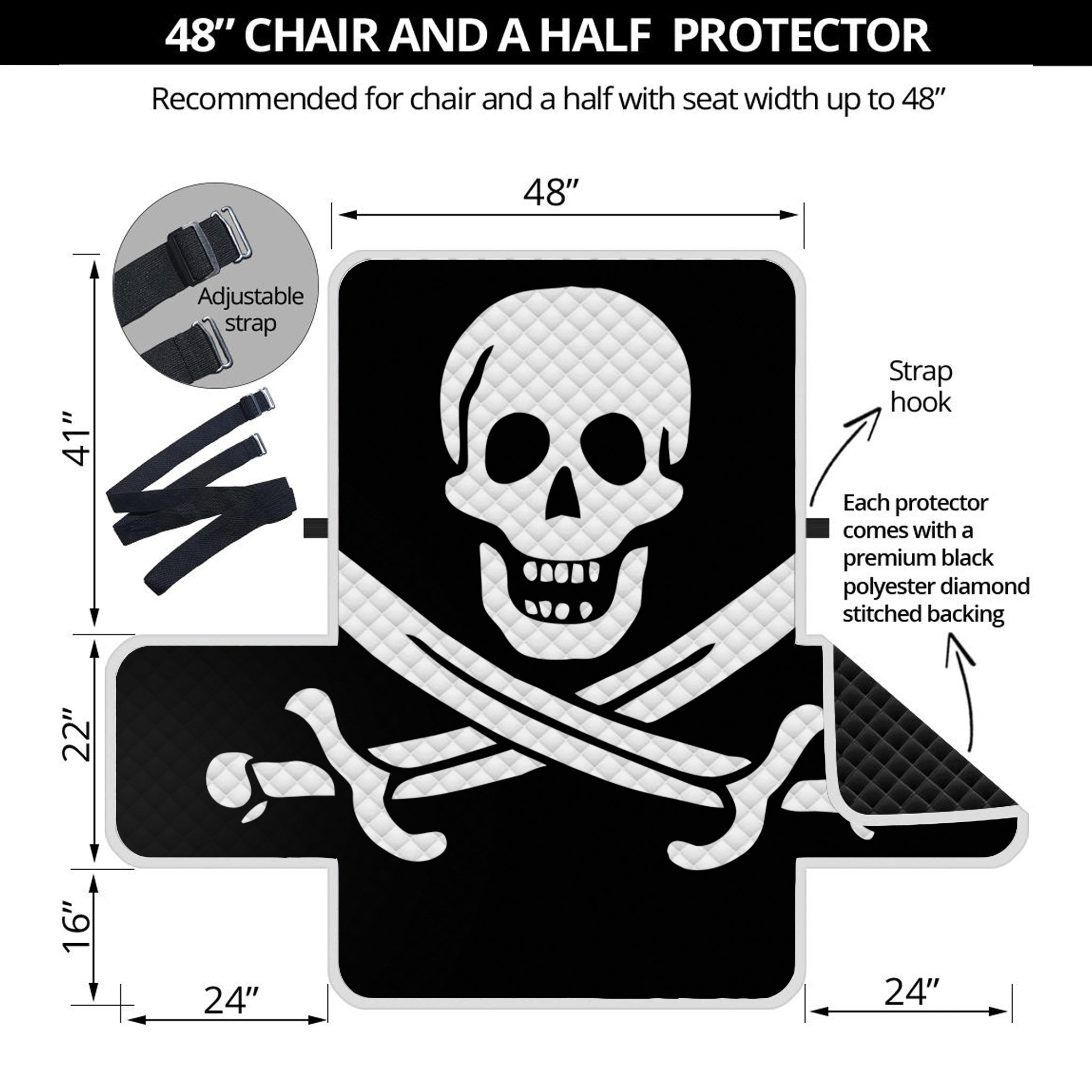 Calico Jack Pirate Flag Print Half Sofa Protector