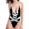 Calico Jack Pirate Flag Print High Cut One Piece Swimsuit