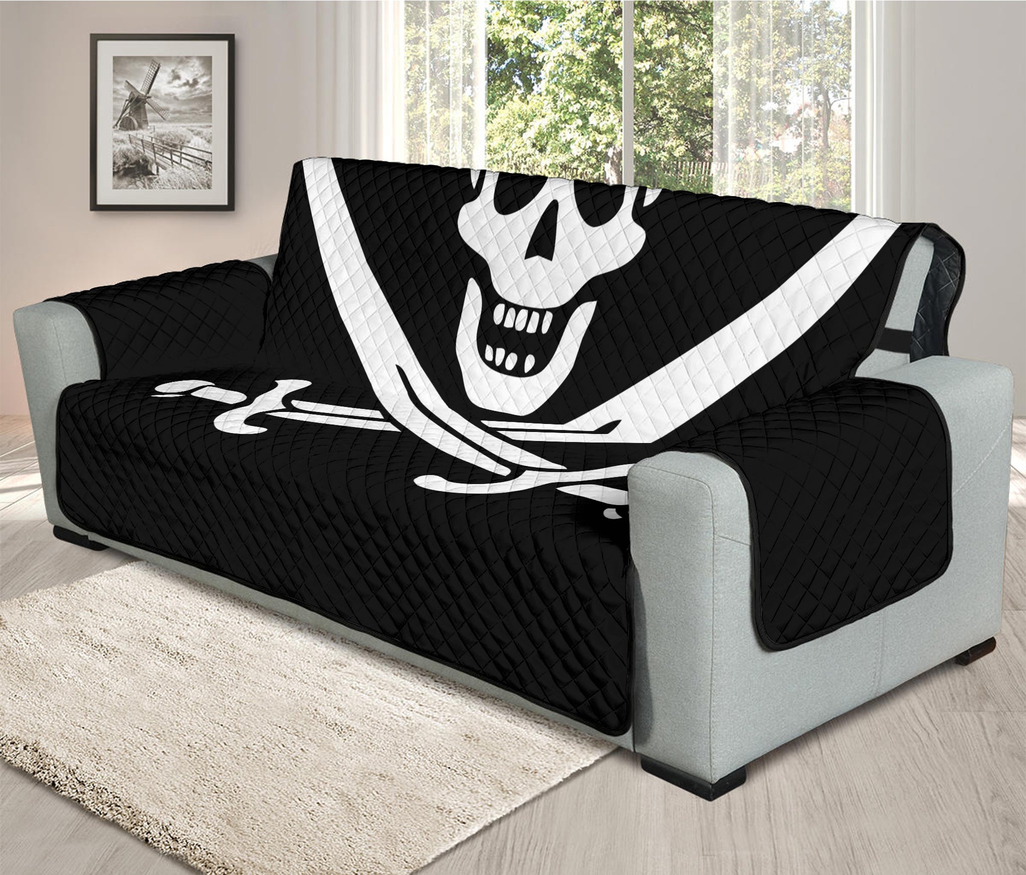 Calico Jack Pirate Flag Print Oversized Sofa Protector