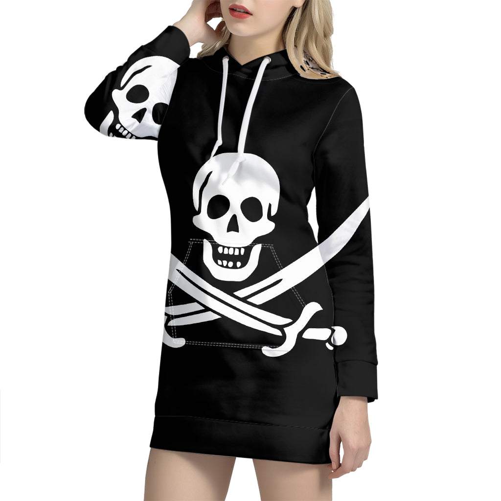 Calico Jack Pirate Flag Print Pullover Hoodie Dress