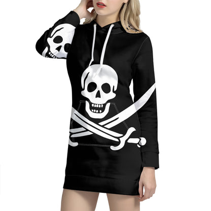 Calico Jack Pirate Flag Print Pullover Hoodie Dress
