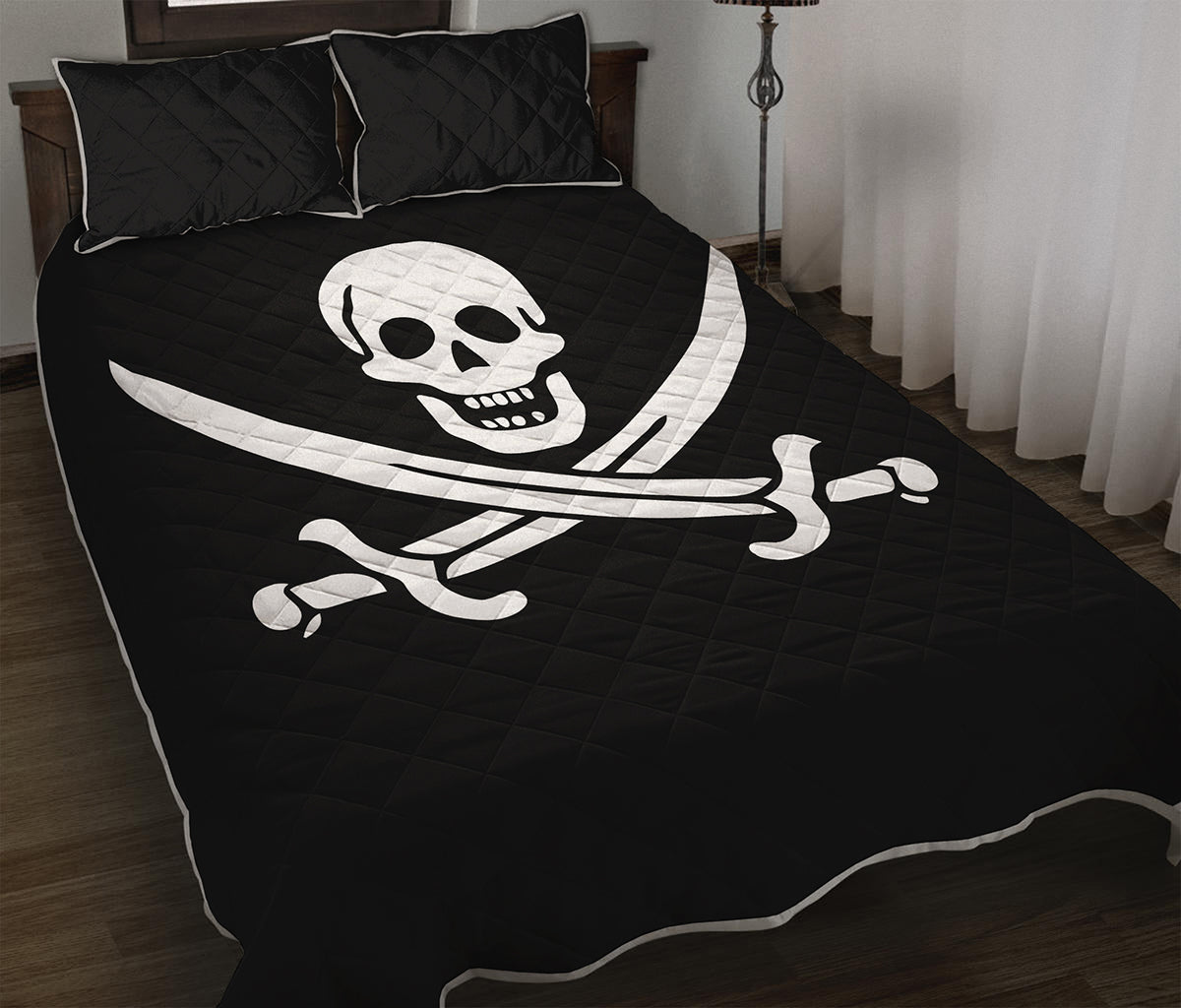 Calico Jack Pirate Flag Print Quilt Bed Set