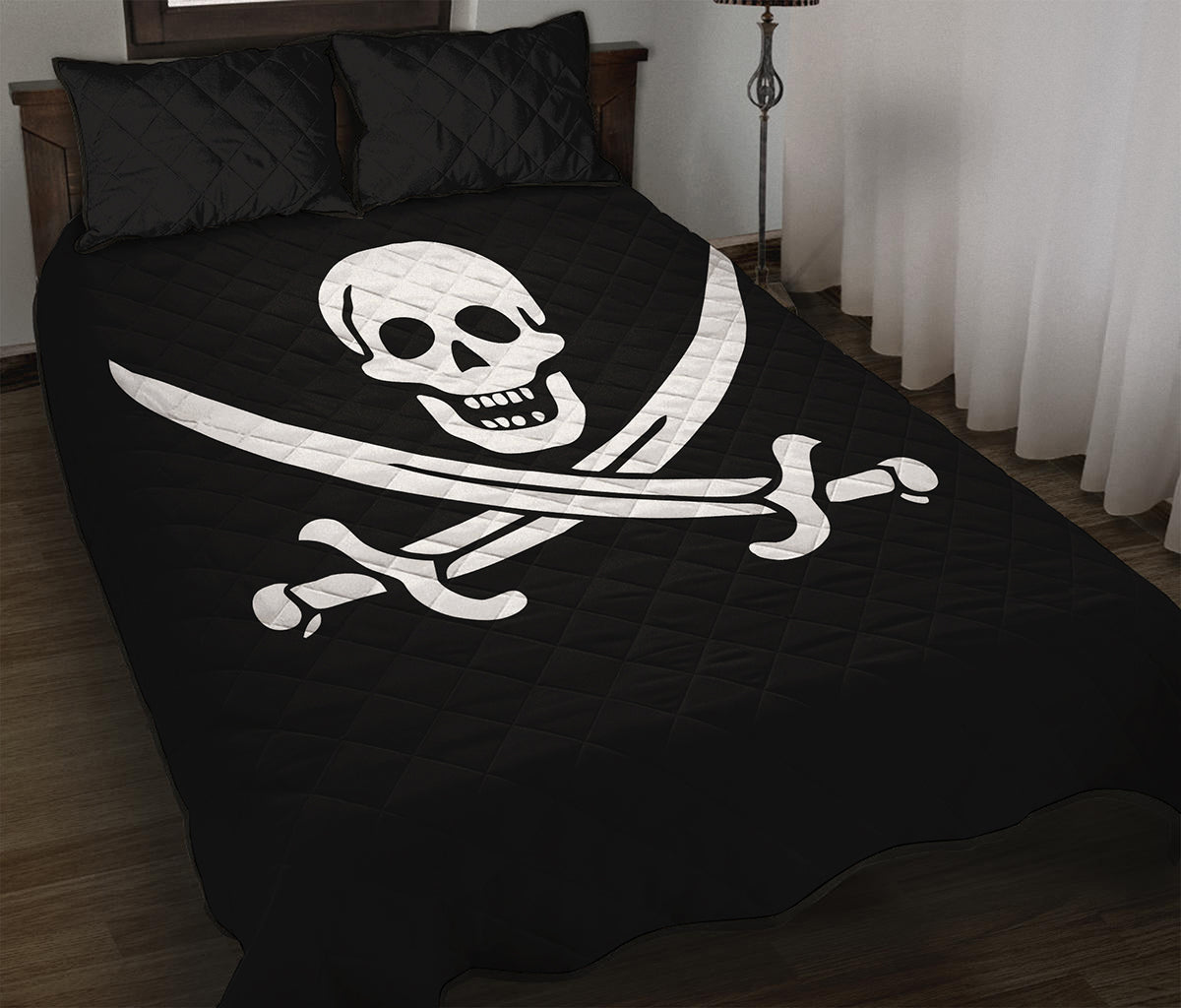Calico Jack Pirate Flag Print Quilt Bed Set