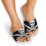 Calico Jack Pirate Flag Print White Slide Sandals