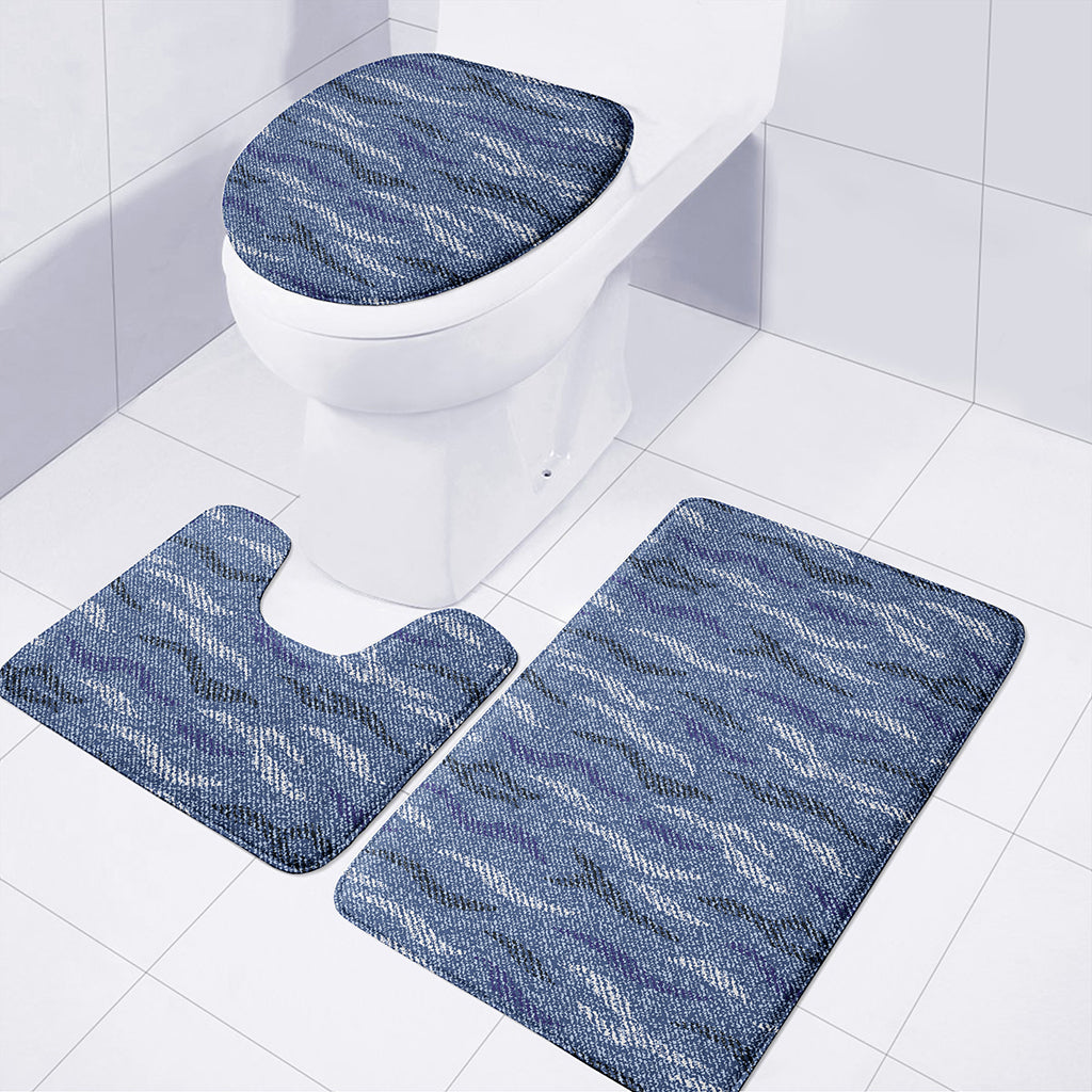 Camo Denim Jeans Pattern Print 3 Piece Bath Mat Set