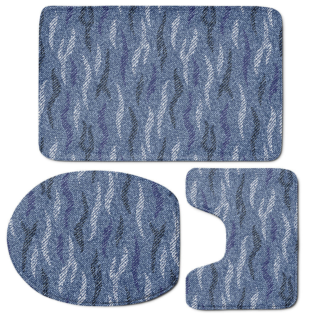 Camo Denim Jeans Pattern Print 3 Piece Bath Mat Set