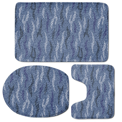 Camo Denim Jeans Pattern Print 3 Piece Bath Mat Set