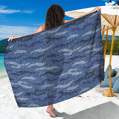 Camo Denim Jeans Pattern Print Beach Sarong Wrap