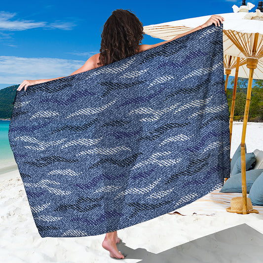 Camo Denim Jeans Pattern Print Beach Sarong Wrap