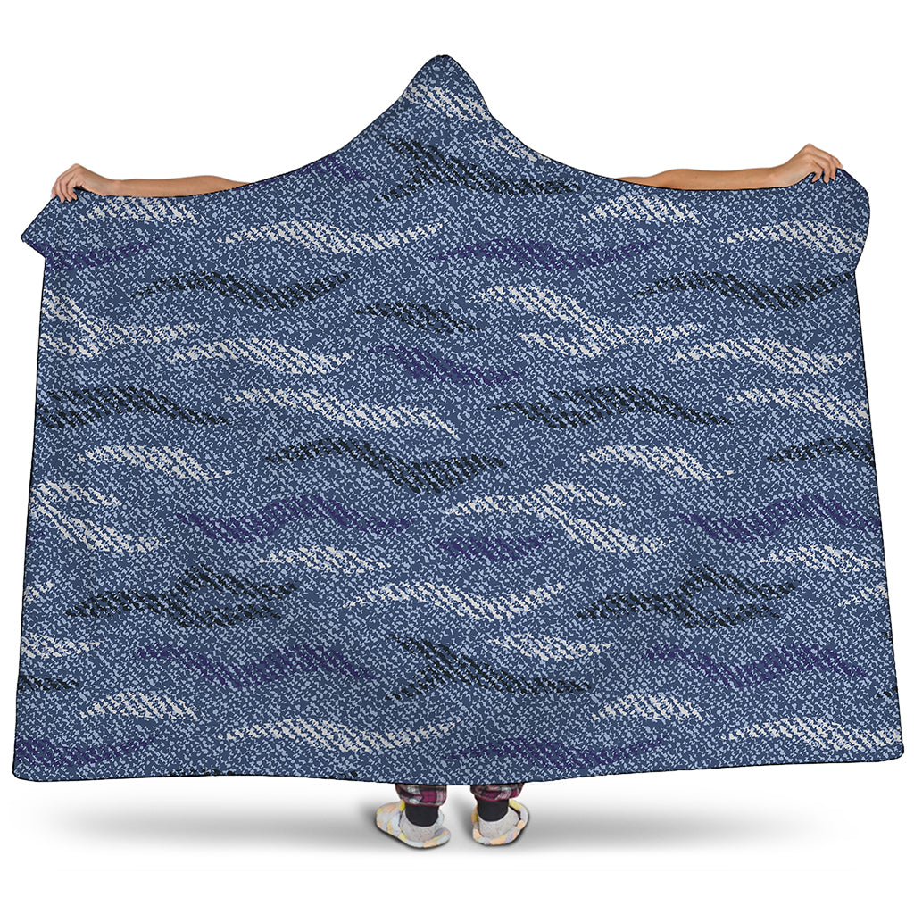 Camo Denim Jeans Pattern Print Hooded Blanket