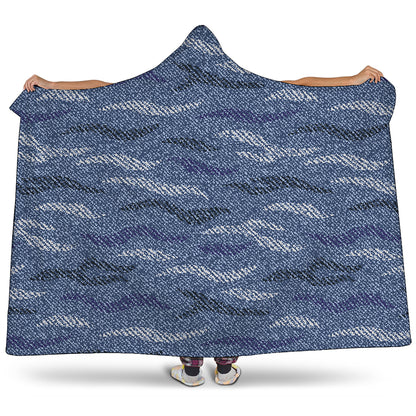 Camo Denim Jeans Pattern Print Hooded Blanket