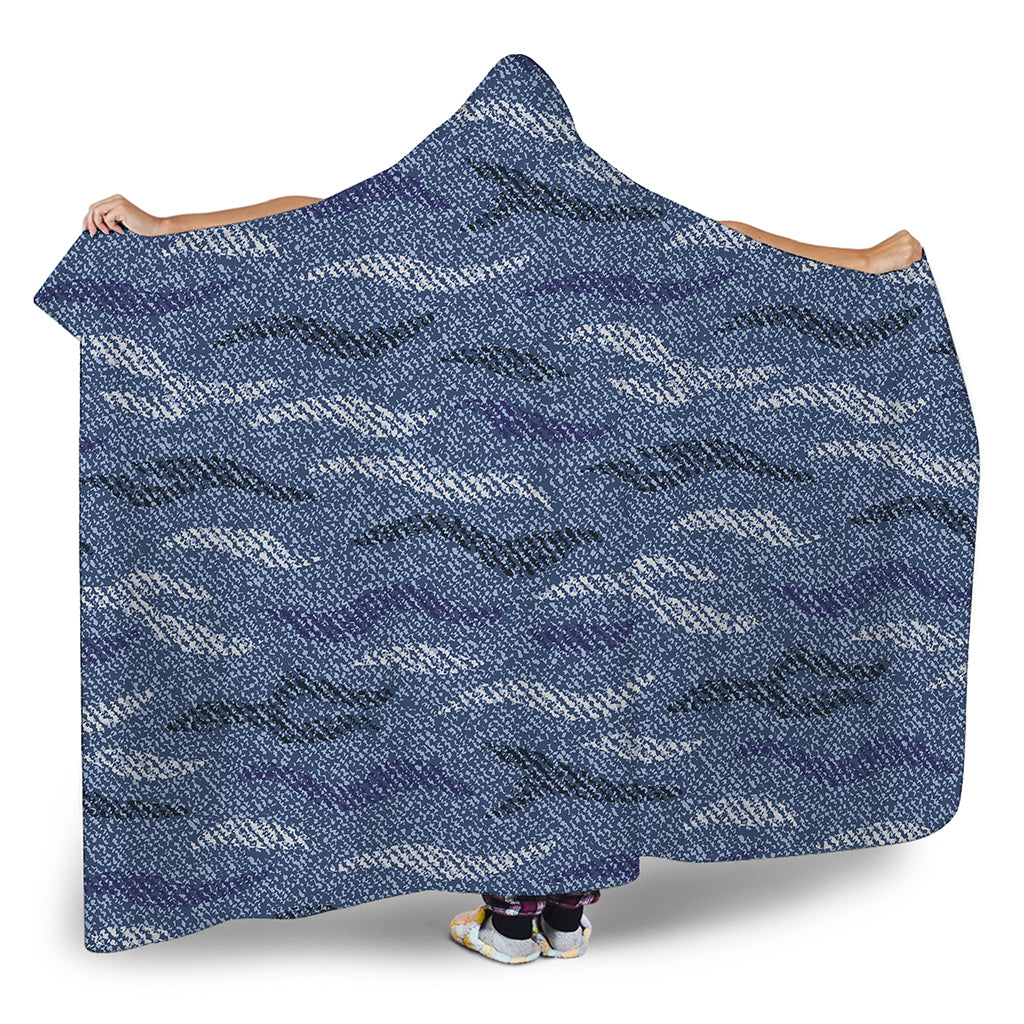 Camo Denim Jeans Pattern Print Hooded Blanket