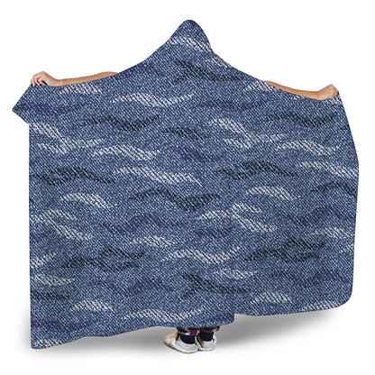 Camo Denim Jeans Pattern Print Hooded Blanket