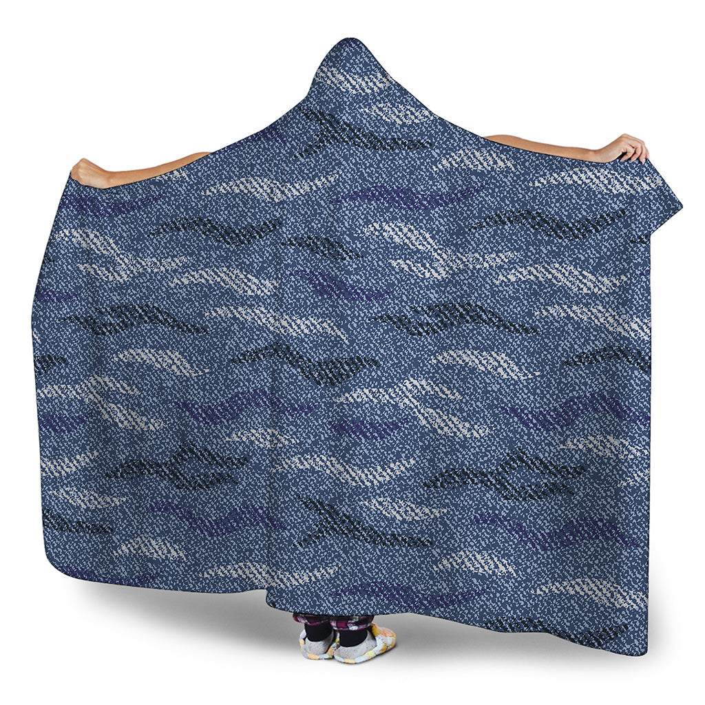 Camo Denim Jeans Pattern Print Hooded Blanket