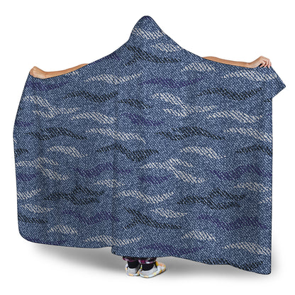 Camo Denim Jeans Pattern Print Hooded Blanket