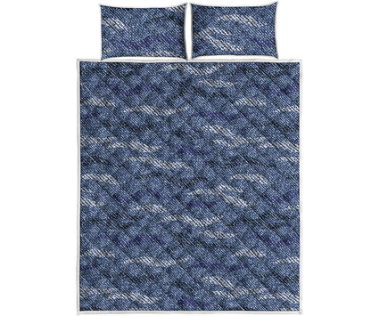 Camo Denim Jeans Pattern Print Quilt Bed Set