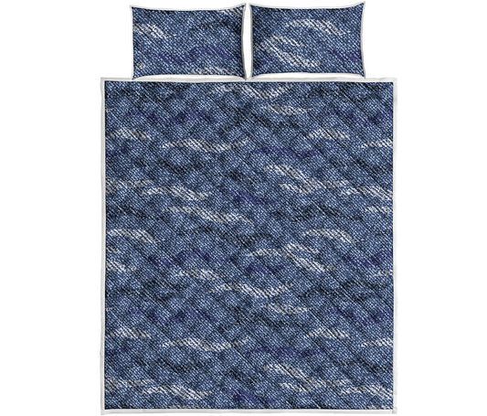Camo Denim Jeans Pattern Print Quilt Bed Set