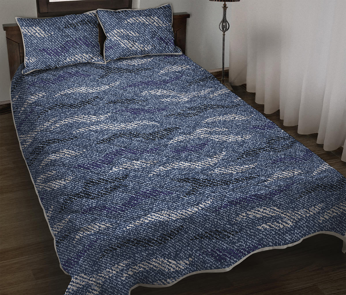 Camo Denim Jeans Pattern Print Quilt Bed Set