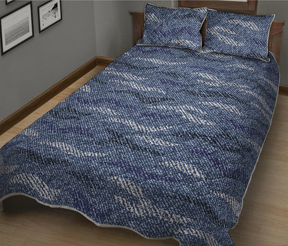 Camo Denim Jeans Pattern Print Quilt Bed Set