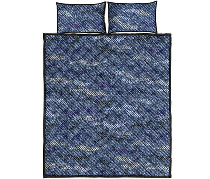 Camo Denim Jeans Pattern Print Quilt Bed Set