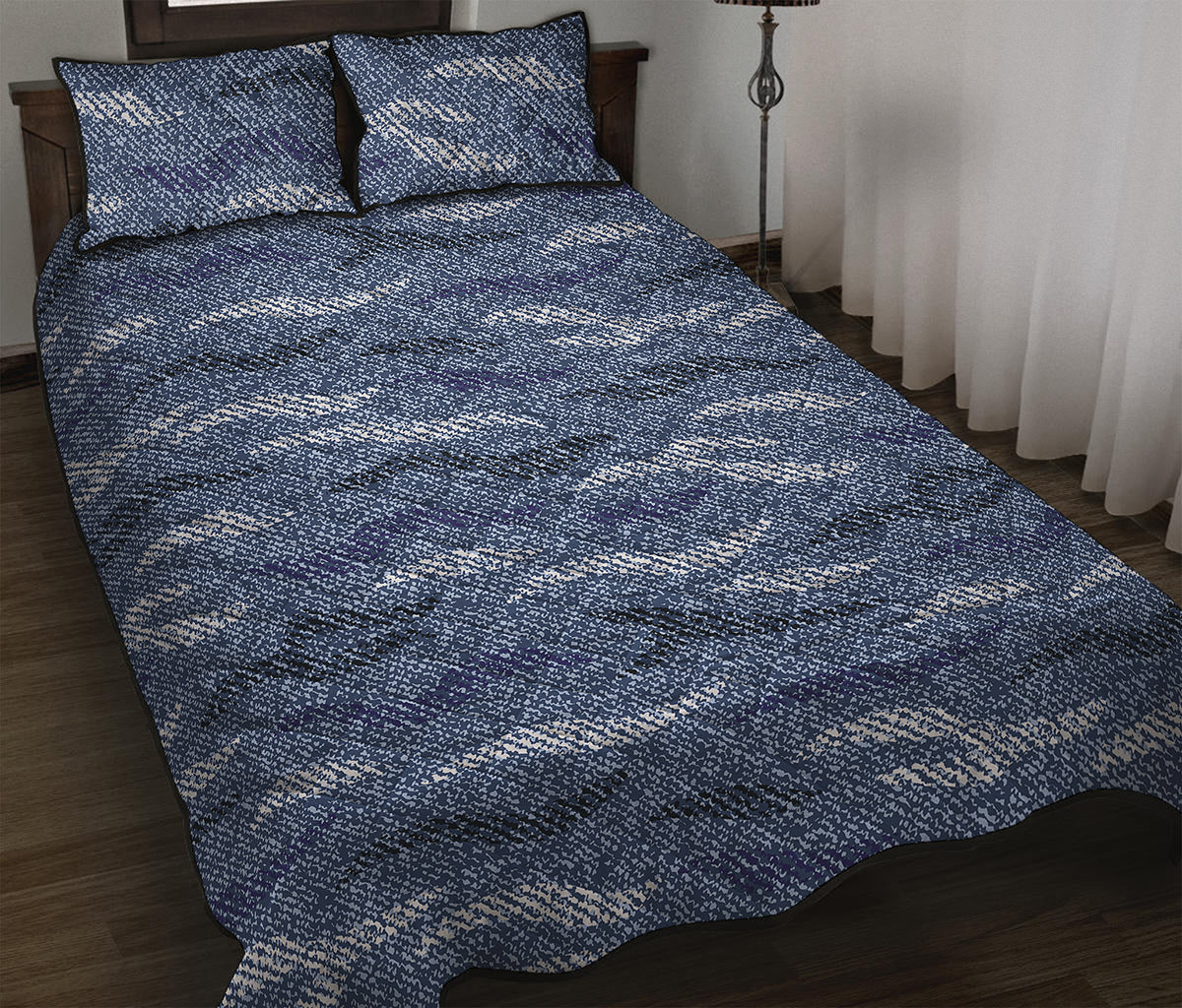 Camo Denim Jeans Pattern Print Quilt Bed Set