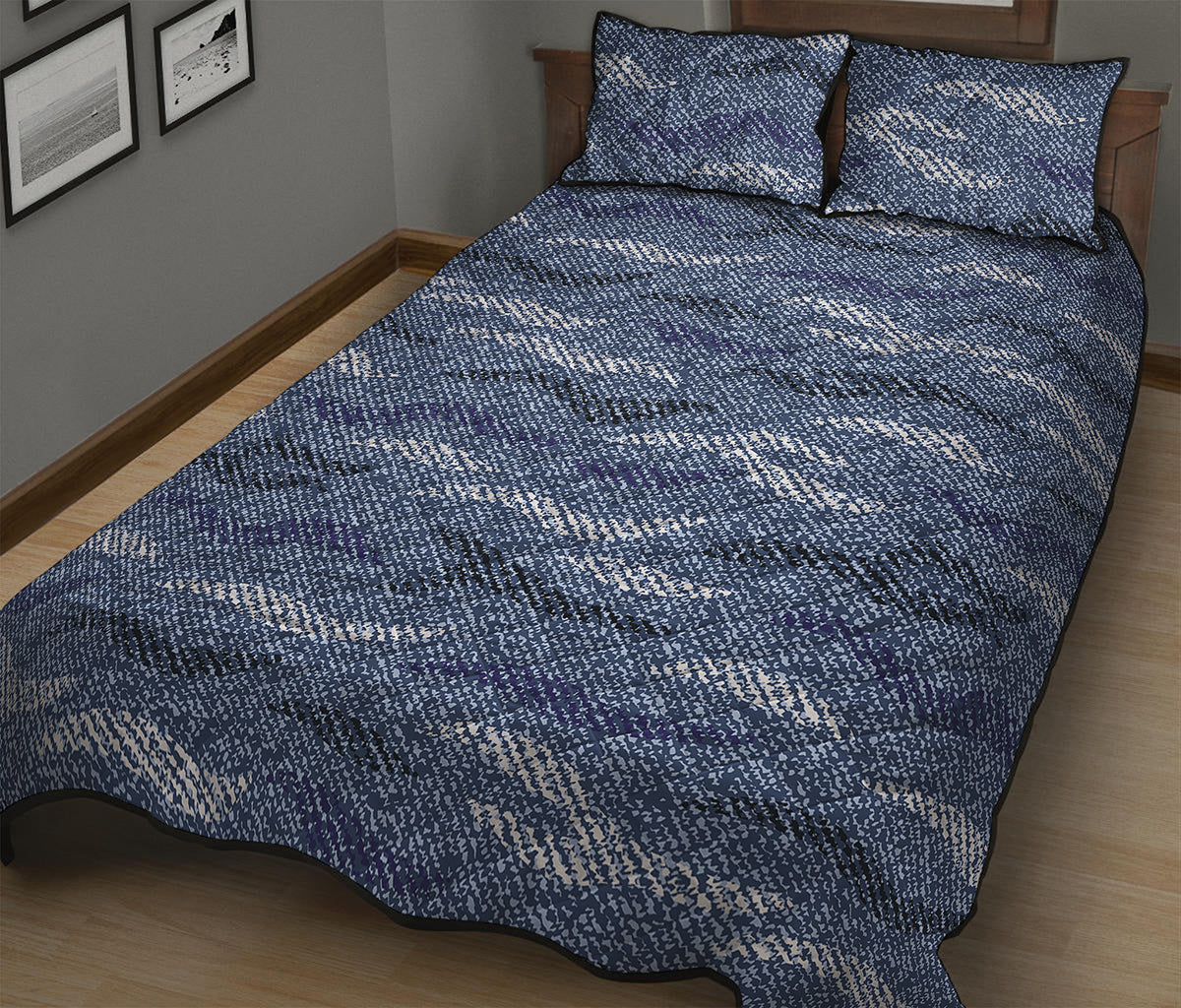 Camo Denim Jeans Pattern Print Quilt Bed Set