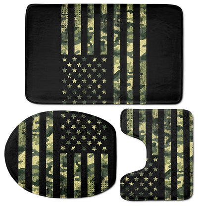Camouflage American Flag Print 3 Piece Bath Mat Set