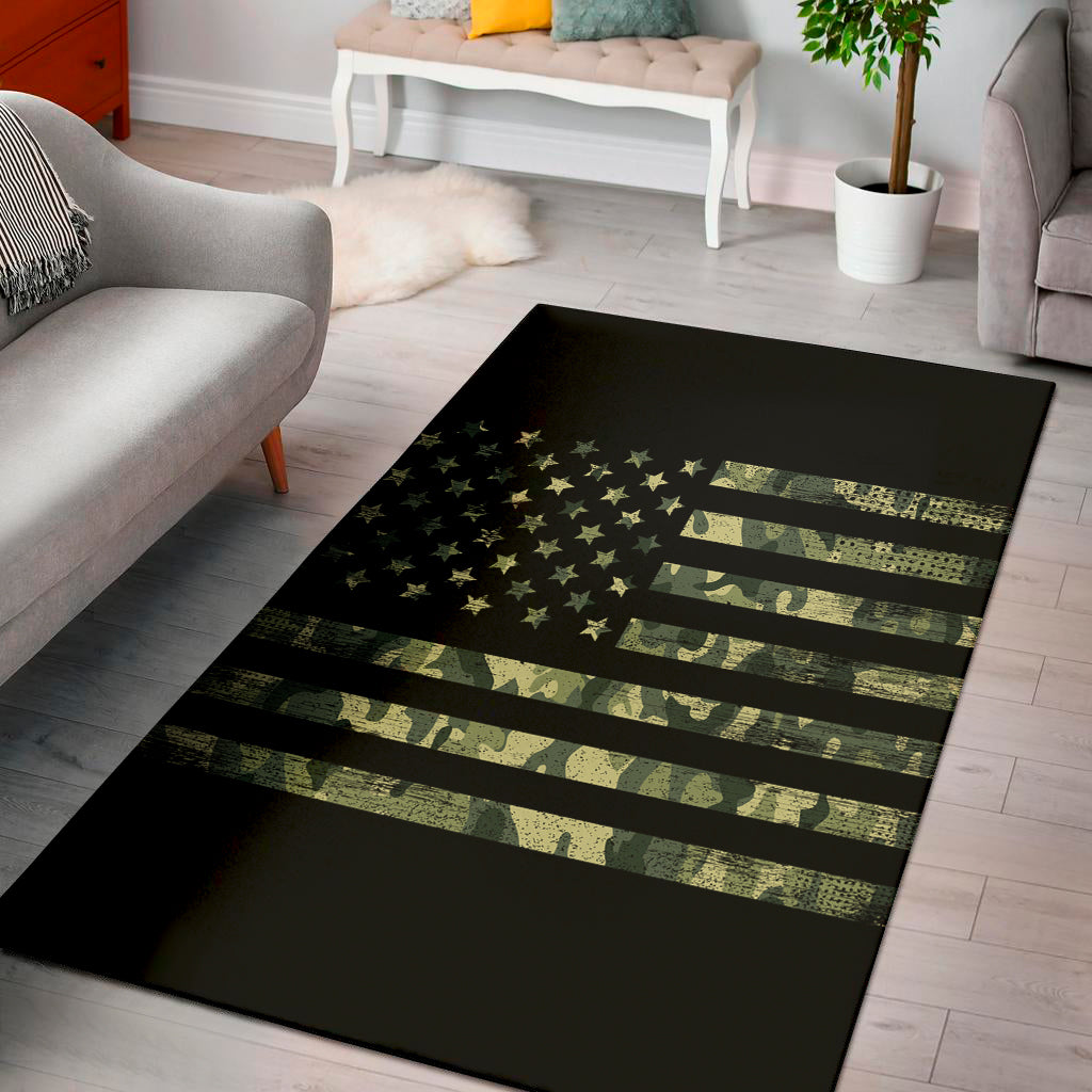Camouflage American Flag Print Area Rug