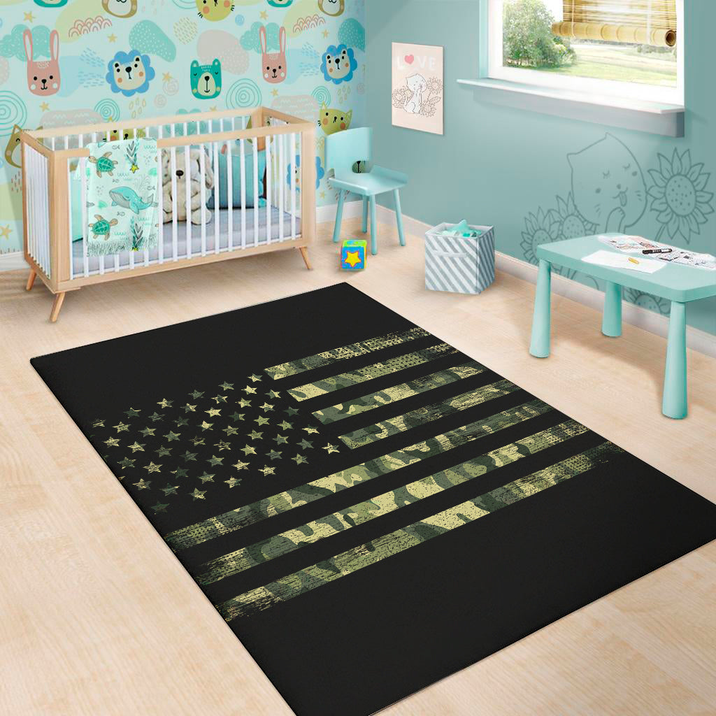 Camouflage American Flag Print Area Rug