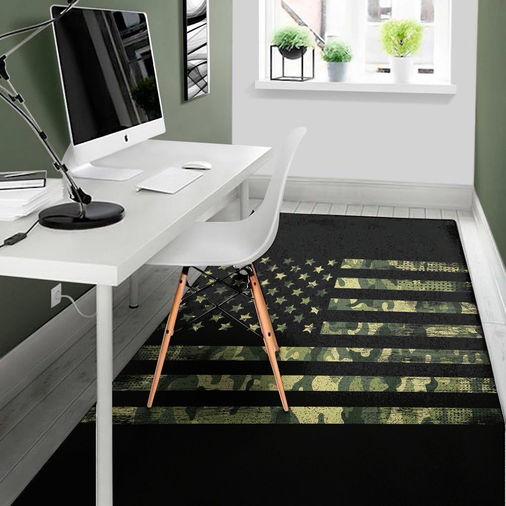Camouflage American Flag Print Area Rug