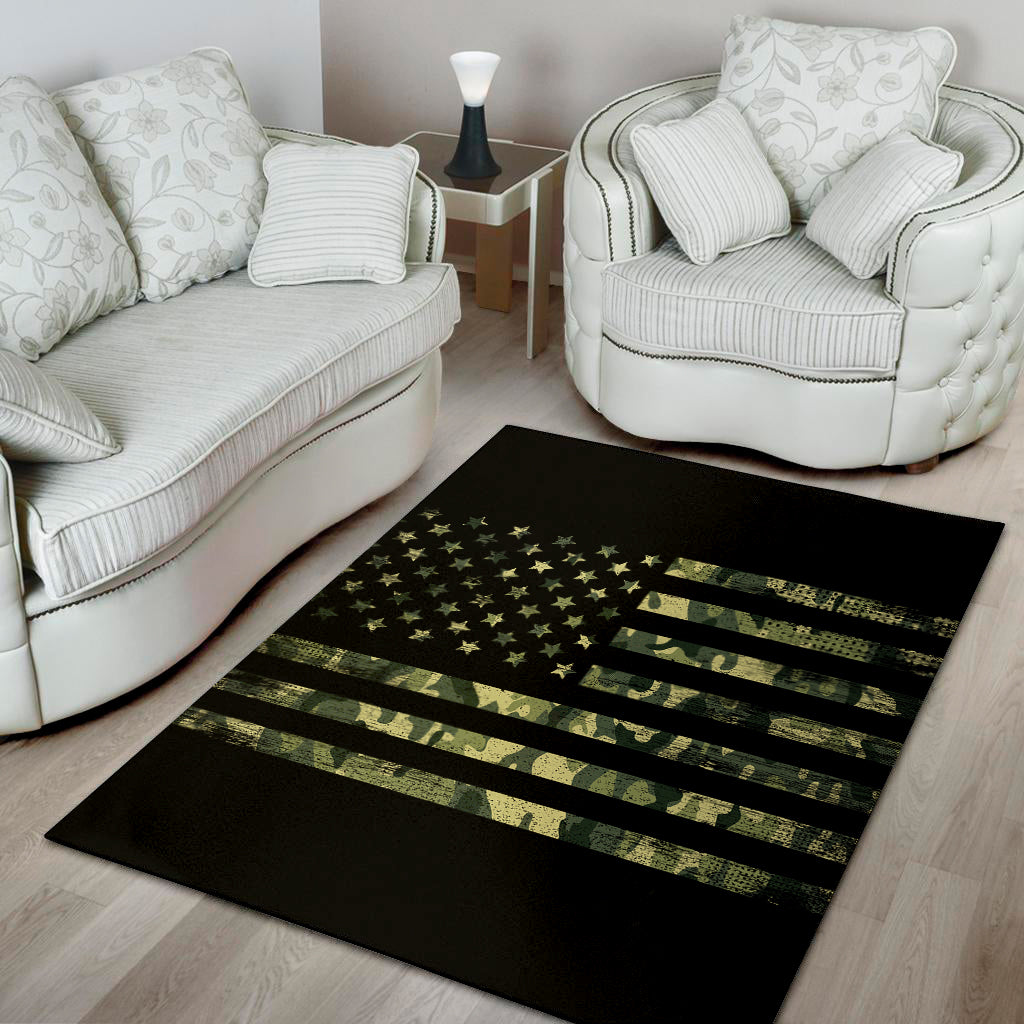 Camouflage American Flag Print Area Rug