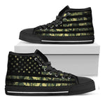 Camouflage American Flag Print Black High Top Shoes