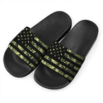 Camouflage American Flag Print Black Slide Sandals