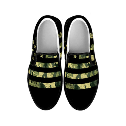 Camouflage American Flag Print Black Slip On Shoes