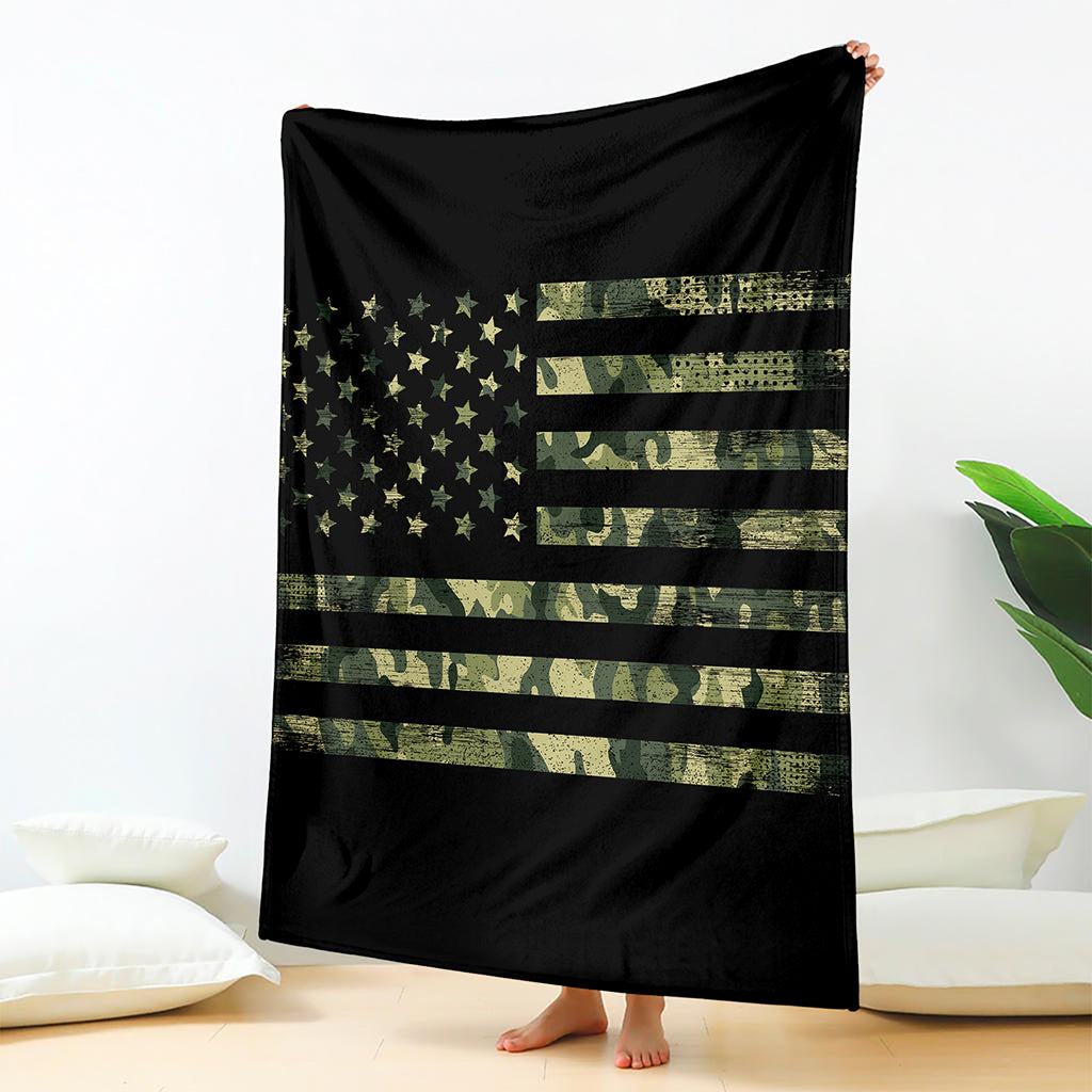 Camouflage American Flag Print Blanket