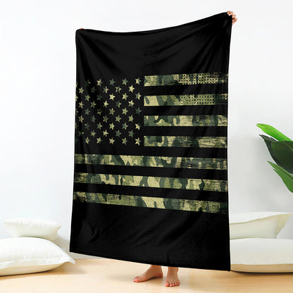 Camouflage American Flag Print Blanket
