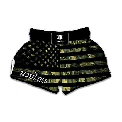 Camouflage American Flag Print Muay Thai Boxing Shorts