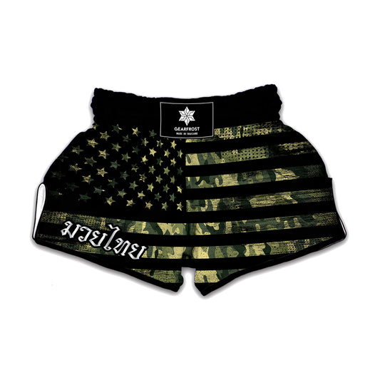 Camouflage American Flag Print Muay Thai Boxing Shorts